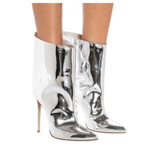 Alexandre Vauthier Pointed-Toe Silver Tone 105mm Ankle Boots